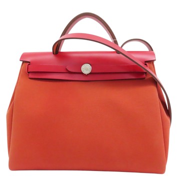 HERMES 愛馬仕 紅色 帆布 皮革 HERBAG 31(No key) 【二手名牌BRAND OFF】