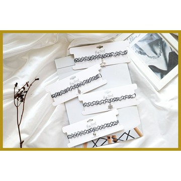 手工編織魚綫紋身項鏈 choker項圈 銀色吊墜頸鏈 鎖骨鏈 頸鏈 短款項鏈女