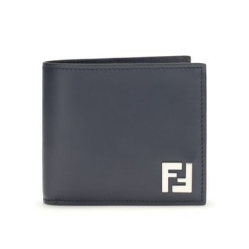 FENDI 芬迪 FF Squared Bifold 雙折 FF帆布細節 皮革 卡夾 皮夾 短夾 深藍色 7M0356AV86F1USH