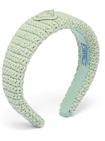 Prada - triangle logo woven wicker headband - women - Straw - One Size - Green