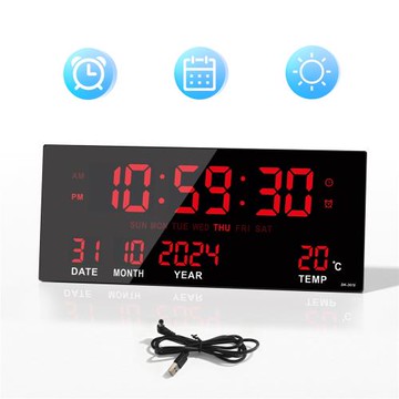 經典LED插電掛鐘多功能智能電子時鐘客廳萬年歷掛鐘3615