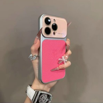 秒變iiPhone17Pro 水晶镜头框 荔枝皮纹 防摔殼 用於iPhone17 i16 手機殼 i15 i14 i13