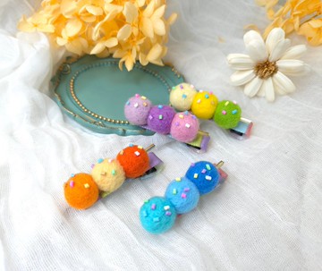 彩色糰子羊毛氈兒童髮夾