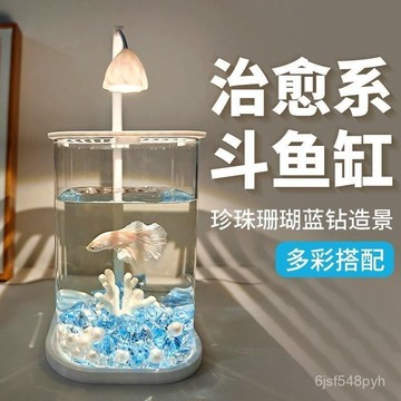 臺灣🚍8H出🉑亞克力小魚缸冰晶石桌麵創意缸生態鬥魚缸碎鑽景觀缸造景全套 CKP3
