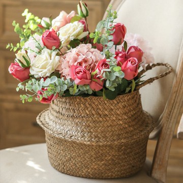 左岸麥田 九頭玫瑰手捧花春色系 仿真花套裝客廳鄉村文藝假花擺件