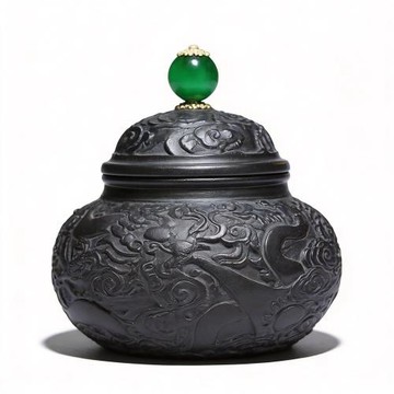 龍騰四海醒茶罐正宗原礦宜興紫砂名家老師純手工制家用刻繪茶葉罐