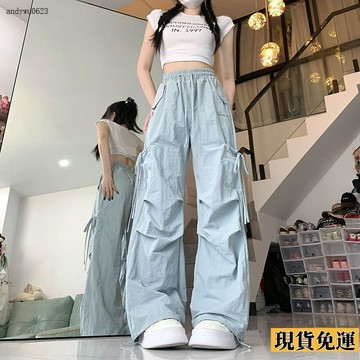 🌟全場免運🌟  夏季 美式復古側邊綁帶工裝褲女 夏季 速幹褲學生韓版直筒長褲