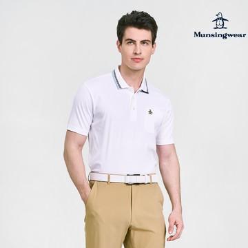 【Munsingwear 企鵝】金企鵝系列男款白色純棉親膚透氣乾爽形態安定短袖POLO衫 MGVT20A0