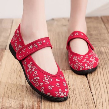 2025平底女布鞋民族風新品中老年軟黑底媽媽鞋低幫圓頭淺口閏月鞋