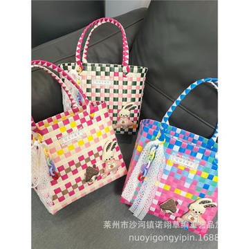 小清新塑編手提包度假通勤大容量手拎包編織女包菜籃子手挽包