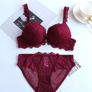 歐美紅色甜美內衣內褲少女文胸套裝聚攏性感蕾絲文胸罩套裝厚小胸