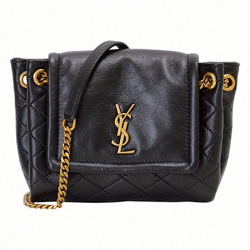 YSL NOLIA 金屬LOGO 菱格小羊皮鍊帶肩背包(黑)