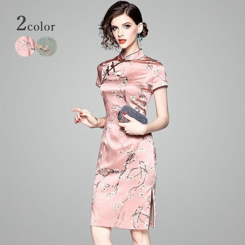 チャイナドレス ワンピース レディース 半袖 ひざ丈 花柄 フラワー ドレス 衣装 コスプレ イベント パーティー エレガント 通販 Lineポイント最大0 5 Get Lineショッピング