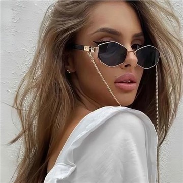 跨境新款時尚多邊形金屬太陽鏡女ins風個性街拍裝飾太陽眼鏡歐美
