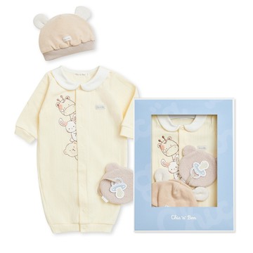 Chic a Bon 動物好朋友妙妙裝禮盒/連身衣3件組禮盒 (妙妙裝+帽子+安撫巾)