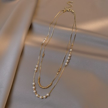 奧特萊斯折扣店清倉撿漏高級感珍珠項鏈雙層鎖骨鏈outlets女配飾