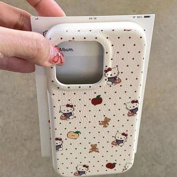 kt貓皮紋適用16promax手機殼iPhone15蘋果14/13/12