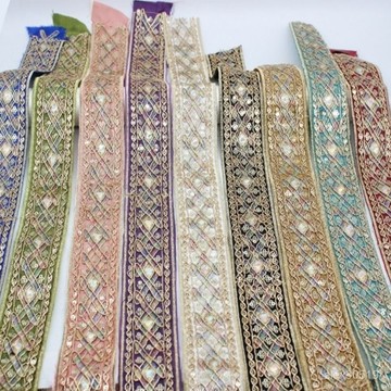 新款民族風刺繡花邊輔料金綫菱形鏡片亮片織帶服裝鞋帽包diy裝飾