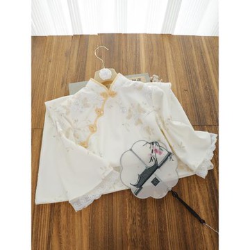 俏娘魚氣質優雅淑女范米白蕾絲倒大袖旗袍2025年秋季新款日常可穿