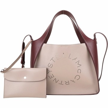Stella McCartney Logo 雷射穿孔字母撞色拼接手提/斜背托特包(附萬用包/灰藕色)
