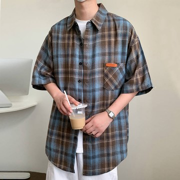 【台灣出貨】XL-10XL格子襯衫 五分袖襯衫 休閒襯衣 潮流寬鬆 加肥加大 夏日透氣 夏季新款 格子設計 休閒穿搭