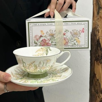 高檔油畫風鈴花咖啡杯碟喬遷新居精致伴手禮物輕奢高顏值陶瓷水杯