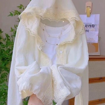 【台灣现貨】110KG大碼防曬襯衫 連帽防曬衫 女生外套 空調服 薄款外套 蕾絲襯衫 長袖連帽衫 長袖襯衫 秋冬外套女