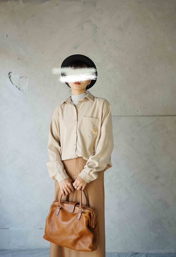 尋寶古著-奶油黃獅子刺繡口袋磨毛襯衫