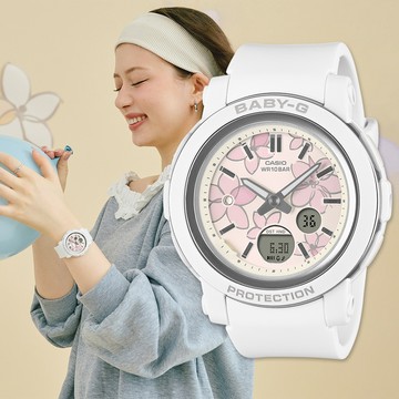 CASIO BABY-G 優雅花卉大錶徑計時錶/純白/BGA-290FL-7A