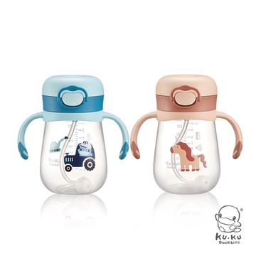 KUKU酷咕鴨 彈跳鎖扣PP訓練杯300ml(薄暮藍/摩卡粉)