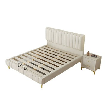 優樂悅~奶油風科技布床現代簡約布藝床婚床 輕奢主臥軟包大床儲物雙人床