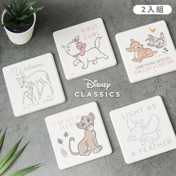 網狐家居-迪士尼Disney 經典動物系列 珪藻土吸水杯墊 方形 2入/組 [現貨] 斑比/瑪麗貓/辛巴/小飛象