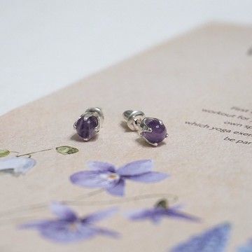 925純銀耳針 紫水晶 耳環 耳針 | 4mm紫水晶 一對 ER-00010