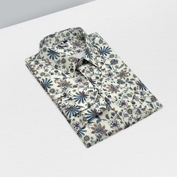 藍花米色襯衫-米色底襯托藍花紋理  內斂而富有層次