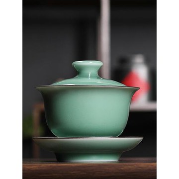 青瓷三才蓋碗茶杯龍泉手工弟窯陶瓷手抓單個泡茶功夫茶具中式家用
