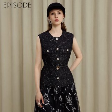 EPISODE - 法式小香風閃亮粗花呢圓領無袖背心154902