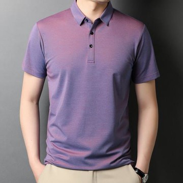 高爾夫服裝男翻領桑蠶絲POLO衫運動上衣夏季休閑純色T恤男裝速干