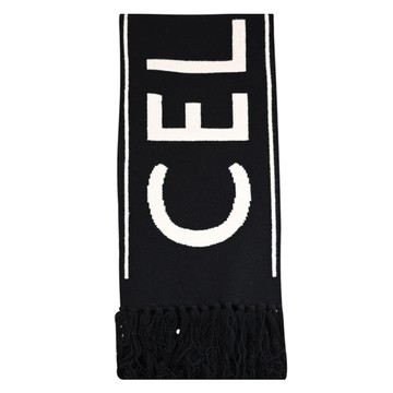 CELINE 品牌LOGO羊毛混羊絨流蘇邊保暖長圍巾/披肩.黑白