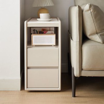 源氏木語奶油風橡膠木實木岩板移動邊几Y246J03-(H014406628)