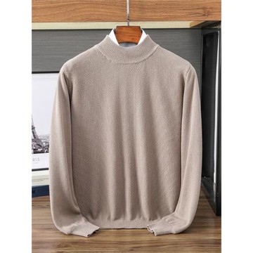 精紡100%純棉毛衣男冬季慵懶套頭半高領長袖針織寬松打底衫疙瘩線