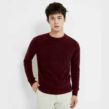 男士圓領氂牛絨針織毛衣 櫻桃紅-L