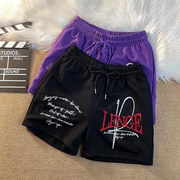 重磅300克美式街頭四分不過膝刺繡字母寬松籃球運動褲休閑短褲男