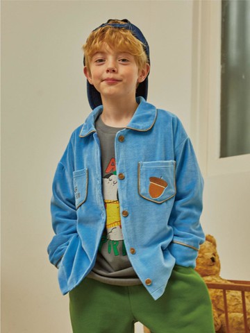 Acorn Embroidered Velour Relaxed Fit Shirt [Blue]