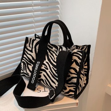 大容量包包女2025新款潮百搭ins小眾斑馬紋帆布包時尚單肩斜挎包