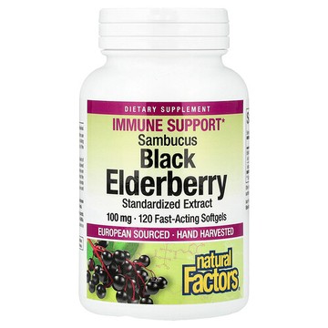 Natural Factors, 黑接骨木果，100 毫克，120 粒速效軟凝膠