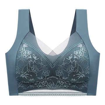 【Amhome】大碼無痕蕾絲一體固定杯調整式運動大胸美背薄款內衣 # 114820(現貨+預購)