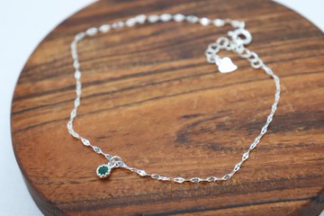 (925 純銀) 精緻 925 純銀小巧爪鑲誕生石項鍊、手鍊、腳鍊