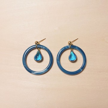 復古水藍水滴藍圈圈耳環