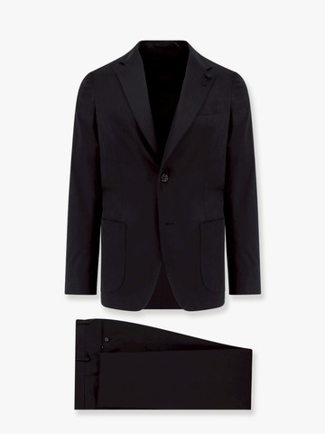 Stretch cotton suit with iconic removable brooch - LARDINI - gender_Man