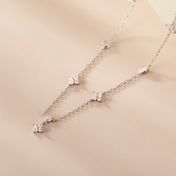 [925純銀]冰晶飛舞雪花花朵項鍊【SL957】-銀